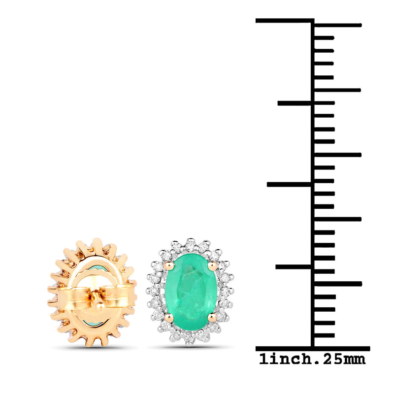 0.92 Carat Genuine Zambian Emerald and White Diamond 14K Yellow Gold Earrings