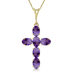1.5 Carat 14K Solid Yellow Gold Cross Necklace Natural Purple Amethyst