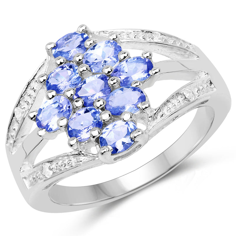 1.59 Carat Genuine Tanzanite and White Topaz .925 Sterling Silver Ring