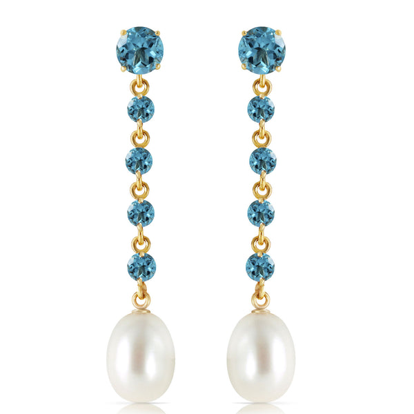 10 Carat 14K Solid Yellow Gold Chandelier Earrings Blue Topaz Pearl