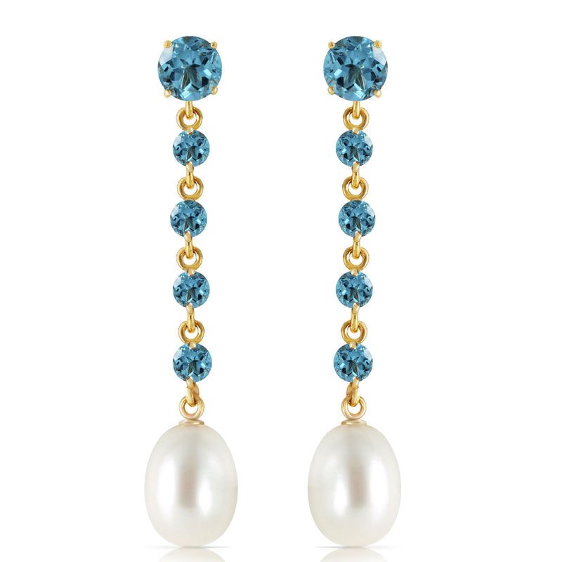 10 Carat 14K Solid Yellow Gold Chandelier Earrings Blue Topaz Pearl