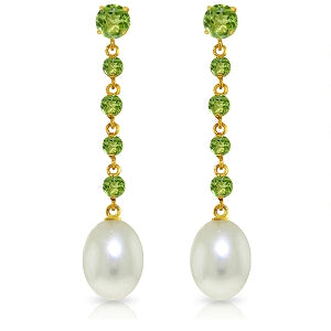 10 Carat 14K Solid Yellow Gold Chandelier Earrings Peridot Pearl