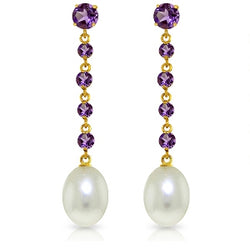 10 Carat 14K Solid Yellow Gold New View Amethyst Pearl Earrings