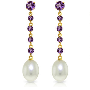 10 Carat 14K Solid Yellow Gold New View Amethyst Pearl Earrings