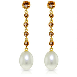 10 Carat 14K Solid Yellow Gold Chandelier Earrings Citrine Pearl