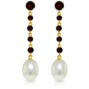 10 Carat 14K Solid Yellow Gold Chandelier Earrings Garnet Pearl