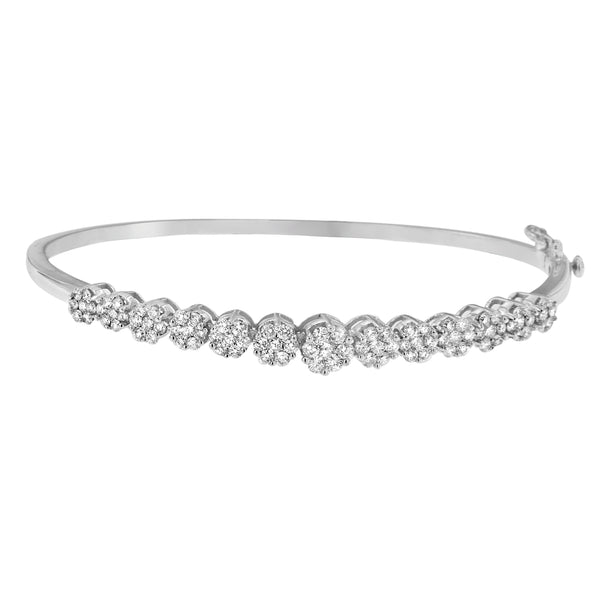 14K White Gold Round Cut Diamond Floral-Inspired Bangle Bracelet (2.60 cttw H-I Color SI1-SI2 Clarity)