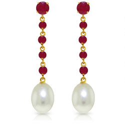 10 Carat 14K Solid Yellow Gold Chandelier Earrings Ruby Pearl