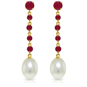 10 Carat 14K Solid Yellow Gold Chandelier Earrings Ruby Pearl