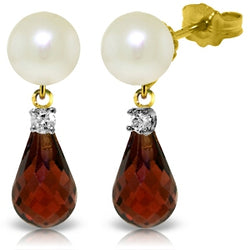 6.6 Carat 14K Solid Yellow Gold Stud Earrings Diamond, Garnet Pearl