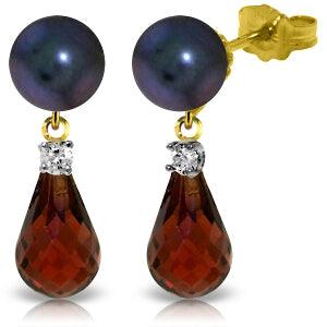 6.6 Carat 14K Solid Yellow Gold Stud Earrings Diamond, Garnet Black Pearl