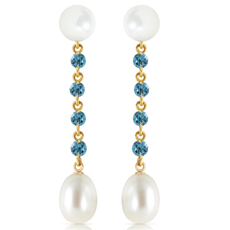 11 Carat 14K Solid Yellow Gold Pearly View Blue Topaz Pearl Earrings
