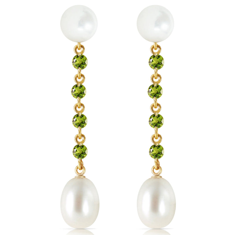 11 Carat 14K Solid Yellow Gold Pearly View Peridot Pearl Earrings