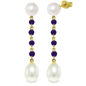 11 Carat 14K Solid Yellow Gold Pearly View Amethyst Pearl Earrings