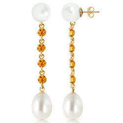 11 Carat 14K Solid Yellow Gold Pearly View Citrine Pearl Earrings