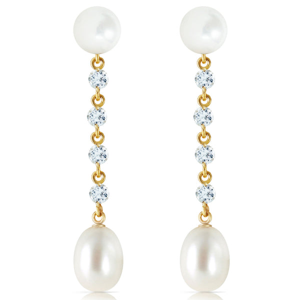 11 Carat 14K Solid Yellow Gold Chandelier Earrings Aquamarine Pearl