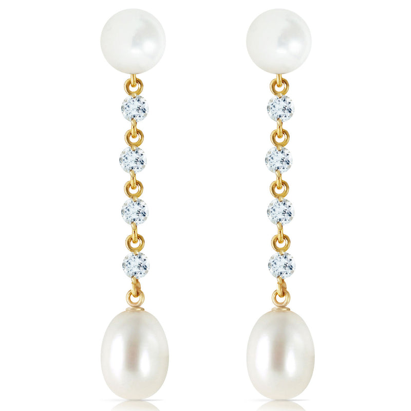 11 Carat 14K Solid Yellow Gold Chandelier Earrings Aquamarine Pearl