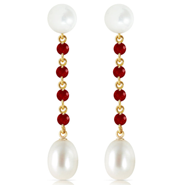 11 Carat 14K Solid Yellow Gold Pearly View Ruby Pearl Earrings