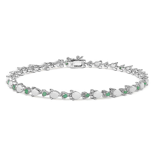 3.48 Carat Genuine Opal and Emerald .925 Sterling Silver Bracelet