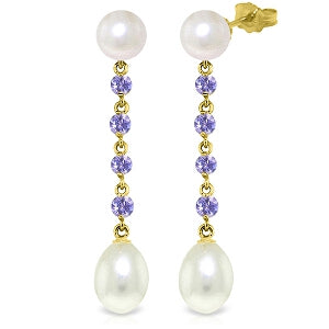 11 Carat 14K Solid Yellow Gold Chandelier Earrings Tanzanite Pearl