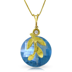 5.32 Carat 14K Solid Yellow Gold Necklace Checkerboard Cut Blue Topaz Di