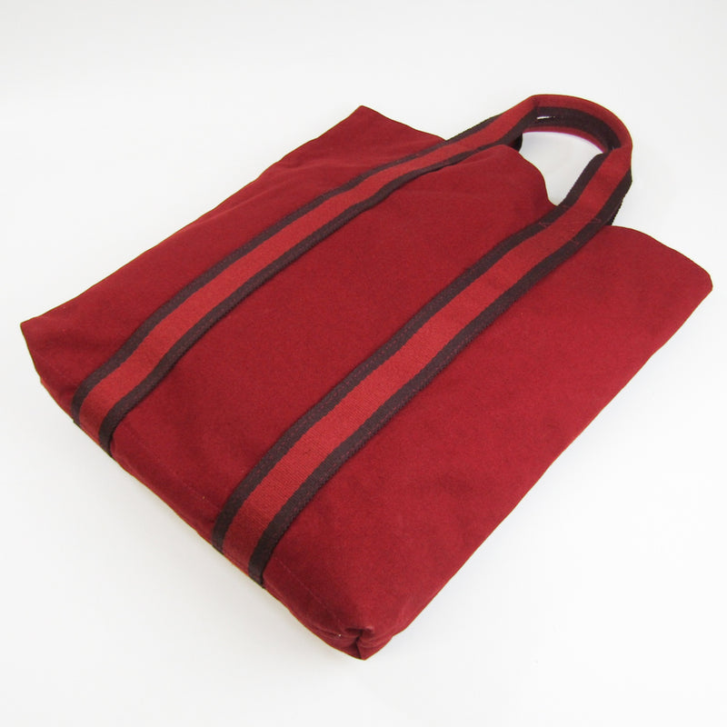 Hermes Fourre Tout Cabas Womens Canvas Tote Bag BordeauxRed Color