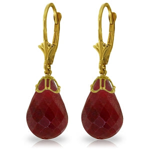 29.6 Carat 14K Solid Yellow Gold Leverback Earrings Briolette Ruby