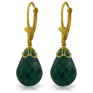 29.6 Carat 14K Solid Yellow Gold Leverback Earrings Briolette Emerald