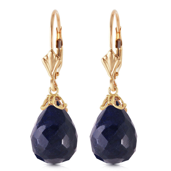 29.6 Carat 14K Solid Yellow Gold Leverback Earrings Briolette Sapphire