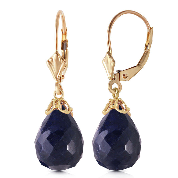 29.6 Carat 14K Solid Yellow Gold Leverback Earrings Briolette Sapphire