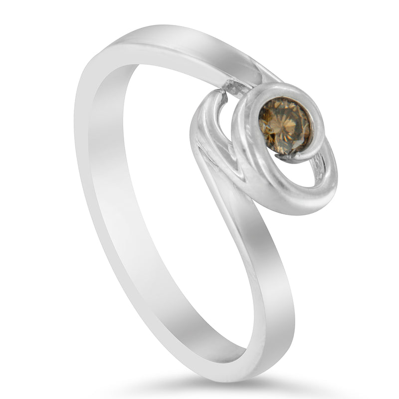 10K White Gold 1/8ct TDW Treated Champagne Diamond Spiral Ring (ChampagneSI1)