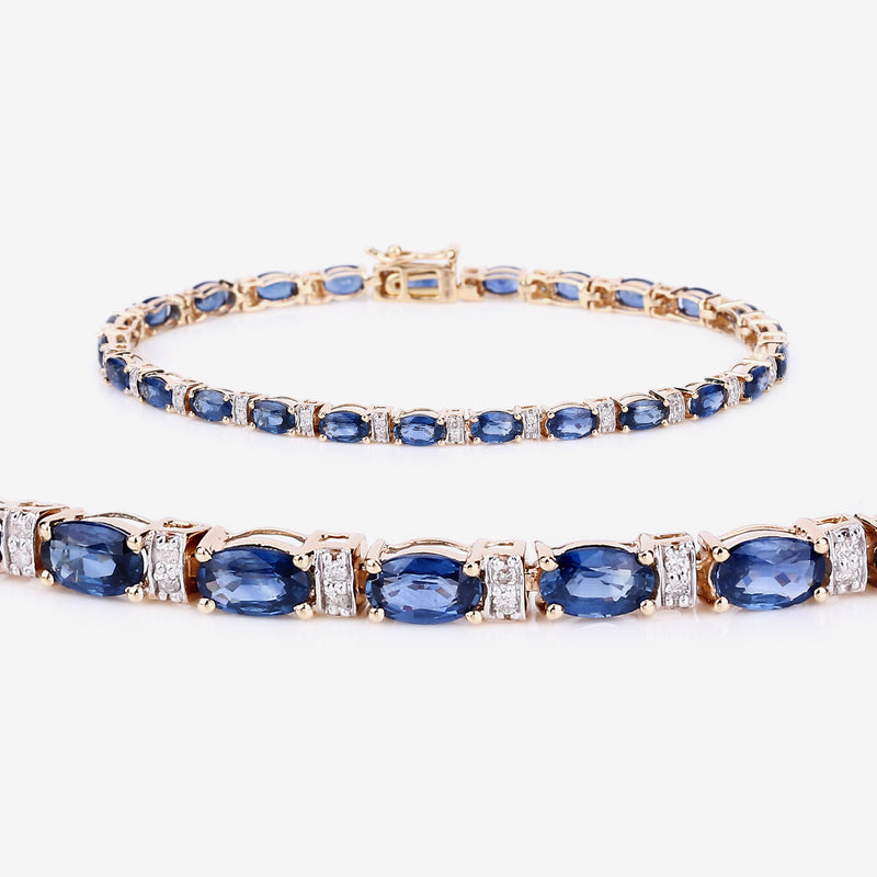 5.73 Carat Genuine Blue Sapphire and White Diamond 14K Yellow Gold Bracelet