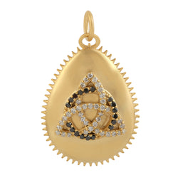 14k Yellow Gold Pave Diamond Designer Charm Pendant Women Fine Jewelry
