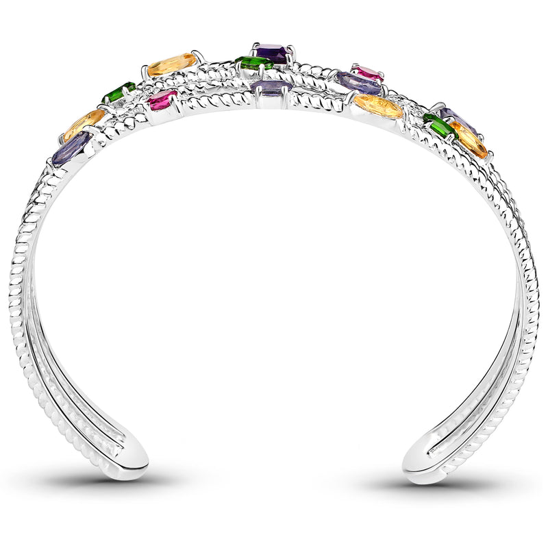 3.66 Carat Genuine Multi Stones .925 Sterling Silver Cuff Bangle