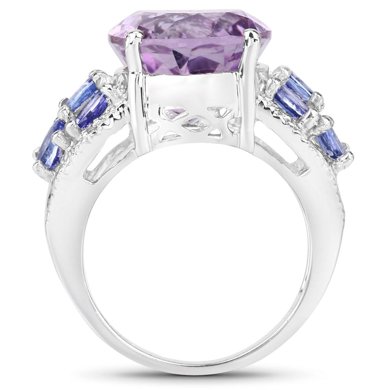 6.62 Carat Genuine Amethyst, Tanzanite and White Topaz .925 Sterling Silver Ring
