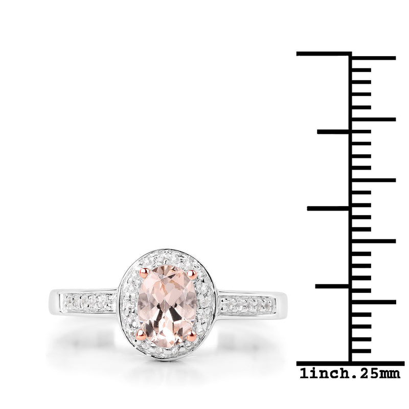 0.81 Carat Genuine Morganite and White Topaz .925 Sterling Silver Ring