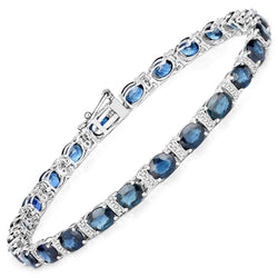 12.05 Carat Genuine Blue Sapphire and White Diamond 14K White Gold Bracelet