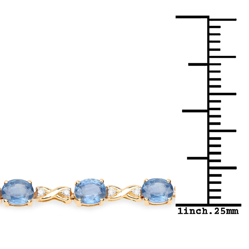 7.81 Carat Genuine Blue Sapphire and White Diamond 14K Yellow Gold Bracelet