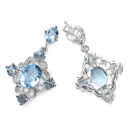 5.16 Carat Genuine Blue Topaz Sterling Silver Earrings