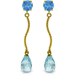 4.3 Carat 14K Solid Yellow Gold Danglings Earrings Natural Blue Topaz