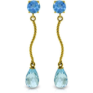 4.3 Carat 14K Solid Yellow Gold Danglings Earrings Natural Blue Topaz