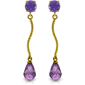 4.3 Carat 14K Solid Yellow Gold Danglings Earrings Natural Amethyst