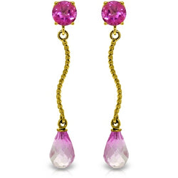 4.3 Carat 14K Solid Yellow Gold Danglings Earrings Natural Pink Topaz