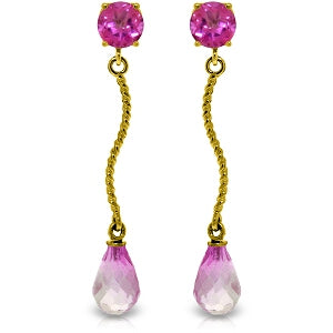 4.3 Carat 14K Solid Yellow Gold Danglings Earrings Natural Pink Topaz