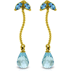 3.4 Carat 14K Solid Yellow Gold Breeze Blue Topaz Earrings