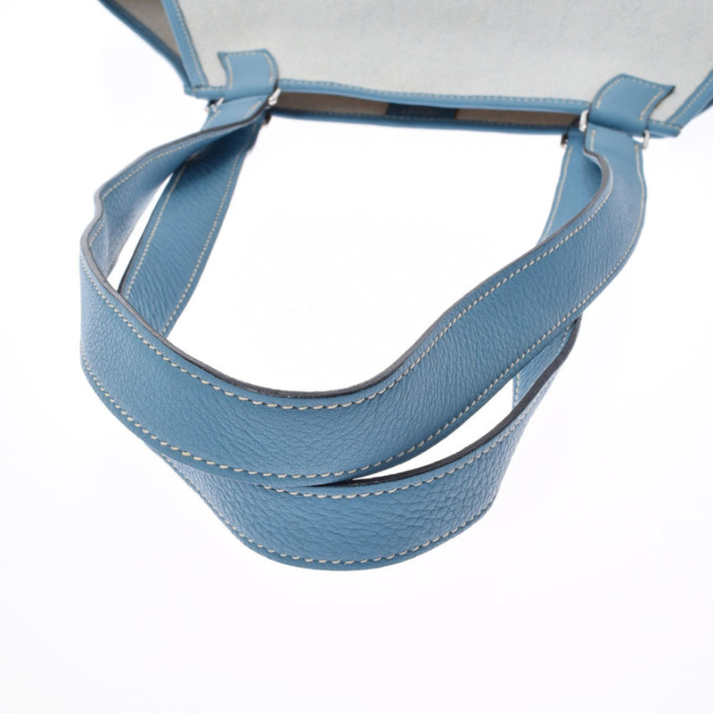 HERMES Hermes Jardinier Blue Gene-Unisex Toile Ash Taurillon Clemence Tote Bag