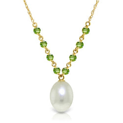 5 Carat 14K Solid Yellow Gold Necklace Natural Peridot Pearl