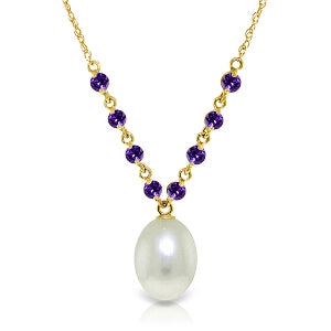 5 Carat 14K Solid Yellow Gold Necklace Natural Amethyst Pearl