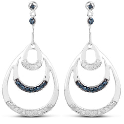 0.52 Carat Genuine White Diamond and Blue Diamond .925 Sterling Silver Earrings