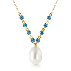 5 Carat 14K Solid Yellow Gold Necklace Natural Blue Topaz Pearl